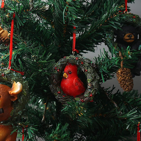 Liten Dekorativ Juldjurshängare för Julgran, Hem, Kontor, Sovrum med Snöre (Röd Fågel)
