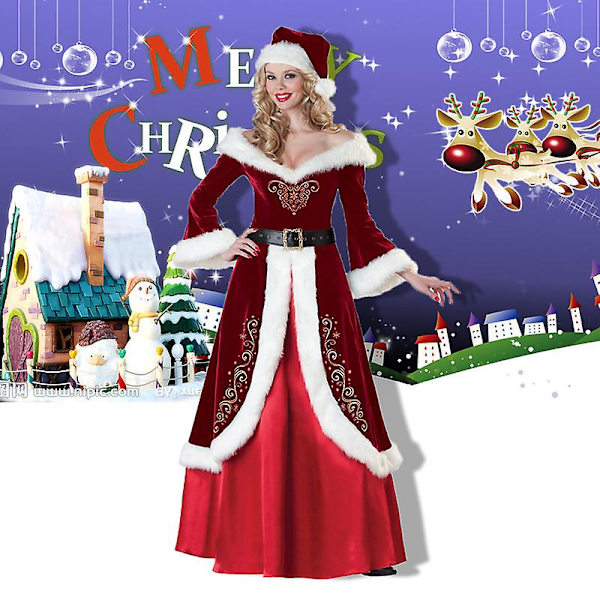 Damklänning Vintage Julklänning Vuxen Deluxe Jul Cosplay Dräkt 3-delad Setxl