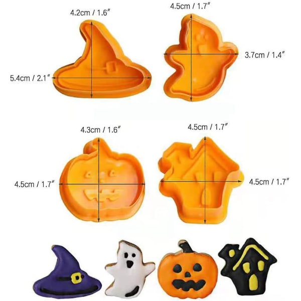 Halloween cookie cutter, 4 Halloween cookie cutters for informasjonskapsler, brød, kaker, ostekakeform Sjokolade geléformdekorasjoner