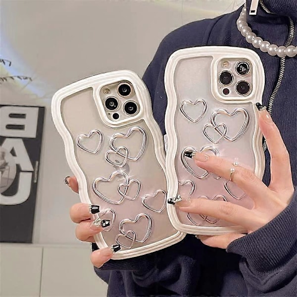 Söt Metall Hjärta Lockigt Vågmönster Transparent Mjukt iPhone-skal (Vit, iPhone 13 Pro Max)