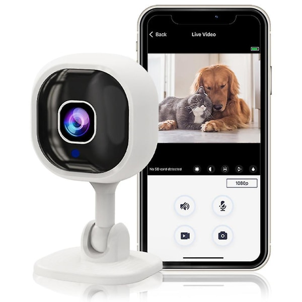 1080p innendørs sikkerhetskamera for babymonitor, hundekamera med bevegelsesdeteksjon, 2-veis lydsirene, nattsyn