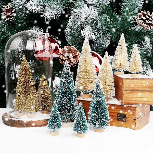 24 st Konstgjorda Mini Julgranar, Uppgraderade Sisalgranar Med Träfot Flaskborstgranar För Julbordsdekoration Vinterhantverk Ornament Gre