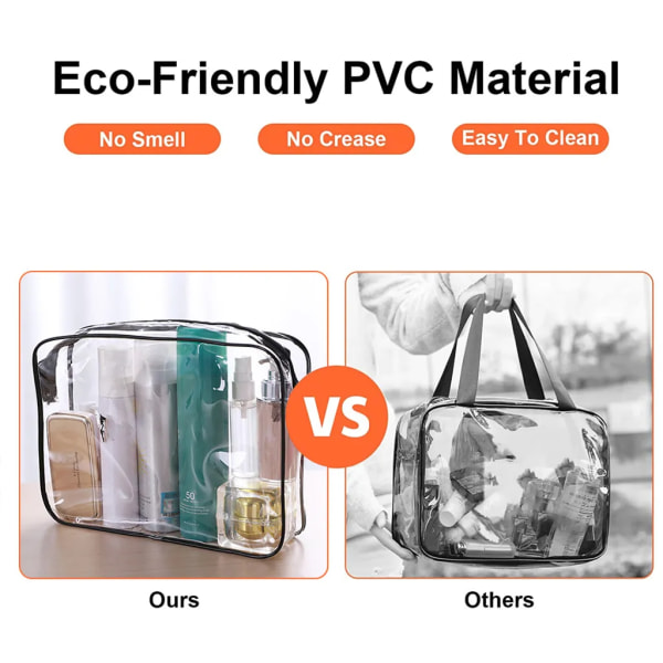 5 st genomskinliga PVC-necessärer med dragkedja, bärbar kosmetikaväska för semester, badrum och organisation (svart, liten)