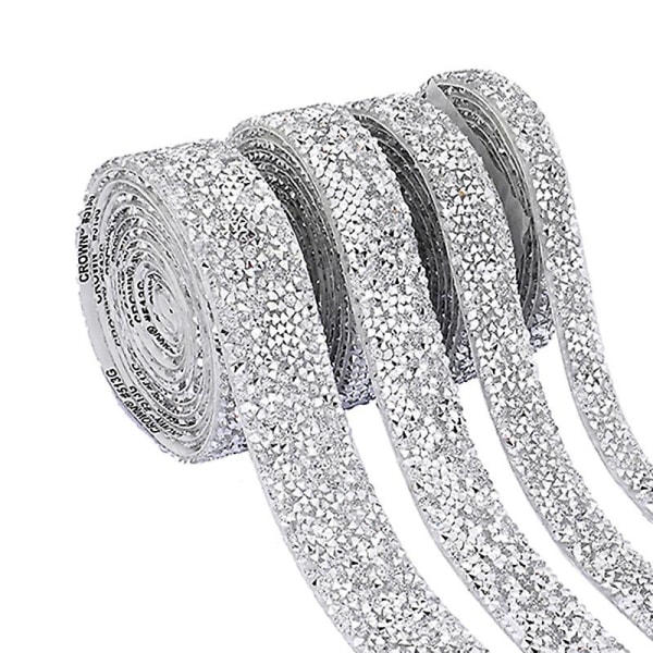 12 rullar strassband, kristall självhäftande strass diamantklistermärken för hantverk, biltelefondekoration (silver)
