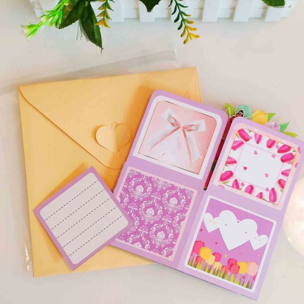 3D Pop Up äitienpäiväkortti, vaaleanpunaiset tulppaanit, syntymäpäiväkortti
