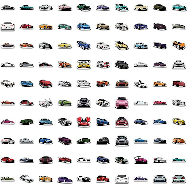 100 stk JDM Racing bilklistremerker - Vanntette bilklistremerker i vinyl for barn, bærbar PC, Hydroflask, vannflasker, barnehjelmer, datamaskinbilklistremerker