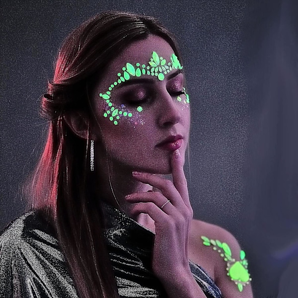 8 set Självlysande Ansiktsstenar Rave Blacklight Kroppsdekaler Självlysande Ansiktsjuveler Fluorescerande Ansiktstatuering Kristaller Strass Dekal Bo