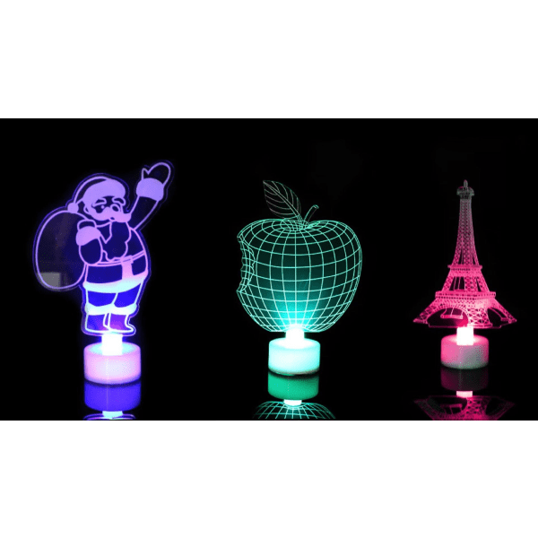 WABJTAM 2STK 3D Julelamper, Akryl Julemand æble Eiffeltårnet Figur LED Natlys til vindue Bordhylde Skrivebordsdekoration Jul og Bi