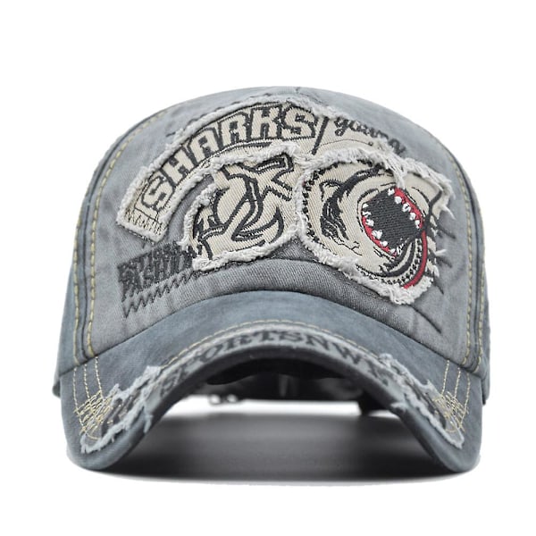 Forår og sommer vasket baseball cap haj 3d broderi bogstaver baseball cap mænd og kvinder retro spids kasket buet skygge kasket