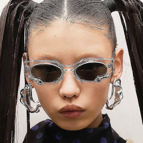 2023 Nye nye Y2k solbriller med slanger Mode vintage ovale kvinder nuancer Eyewear Retro Luksus Brand Design Uv400 Solbriller_ll（Sort）