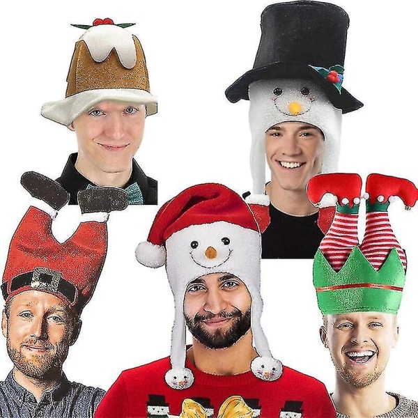 Unisex aikuisten raidalliset tonttuhousut Naisten cap Jouluvanukas puku Miesten jouluvanukas hattu (musta lumiukko)