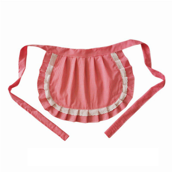 1 stk Retro forklæder Taljeforklæde, Taljeforklæde til piger, hvidt bomuld, halvt forklæde（gratis，vandmelonrød）