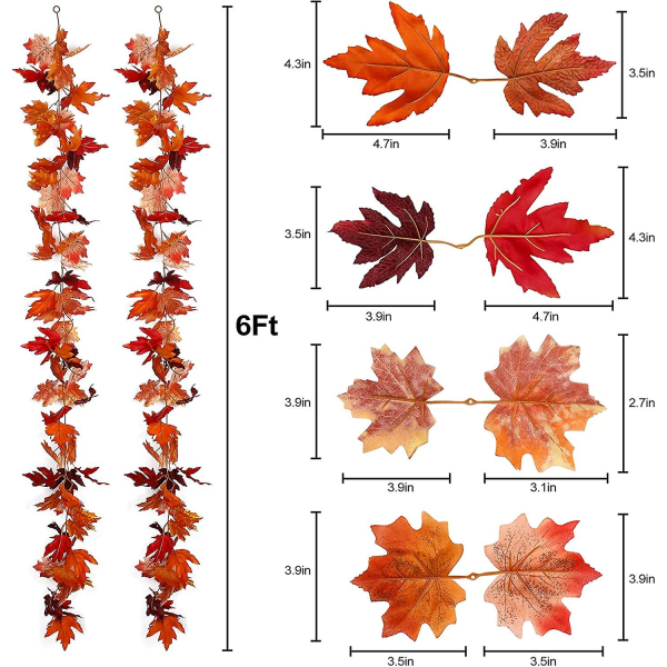 2-pack konstgjorda höstlövsgirlander, hängande växtgirlander för dekoration av hem, trädgård, öppen spis, bröllopsfest, halloween, tacksägelse, jul