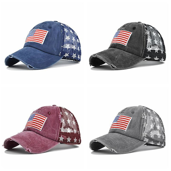 Tre-dimensionelt broderi baseball cap vasket amerikansk flag broderi cap mesh cap femspidset stjerne mesh cap