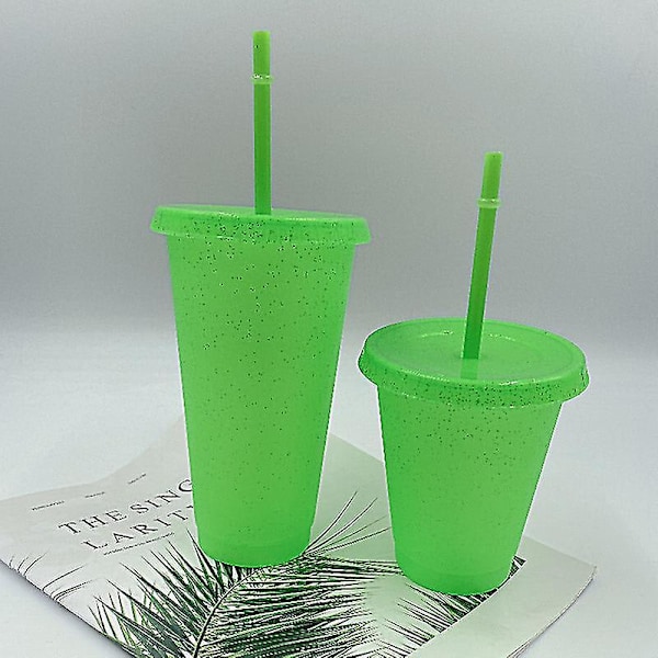2 st. Halmvattenkopp, stor kapacitet Bred munnlock Plast Flash Powder Glansig Vattenflaska (700 ml + 500 ml)