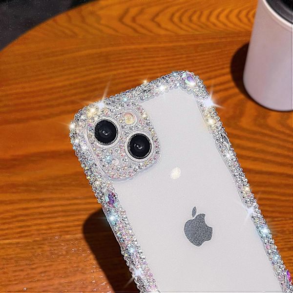 Glitter Bling Glimmande Diamantkristall Mjukt Kompatibelt med iPhone-fodral för Kvinnor Flickor (Vit, iPhone 14)
