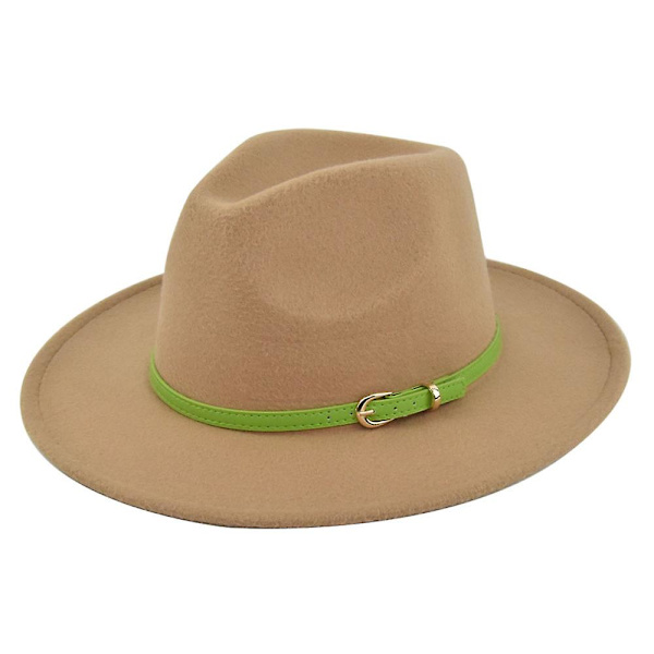 Klassisk Retro Jazz Hat Grøn Bælte Uld Hat Cowboy Hat Retro Sort Uld Flad Skygge Hat