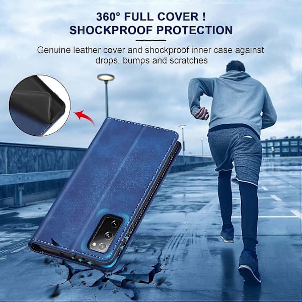 Flip Wallet-fodral för Samsung S20 FE, Läder Magnetiskt Folio-fodral med Kortfack, Stativ - TPU Stötsäkert Hållbart Skyddande Telefonfodral, Blå
