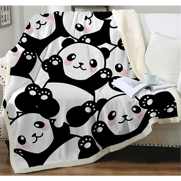 Panda Filt Sherpa Fleece Filt Tecknad Panda Mönster Lättviktig Filt För Säng Soffa Resor Barn Tonåringar Födelsedagspresenter (127 cm X 152 cm) (panda 7)