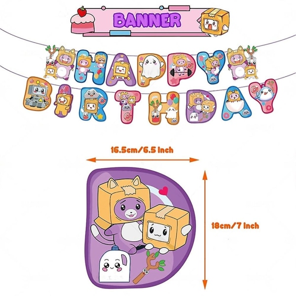 Lankybox Tema Grattis på födelsedagen Festtillbehör Kit Banner Ballonger Tårta Cupcake Toppers Set