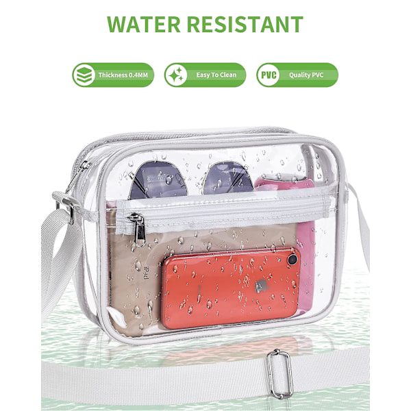 Klar Crossbody Messenger Axelväska Godkänd för Stadion Passar för Arbete, Resor, Träning, Konsert eller Sport (Vit)