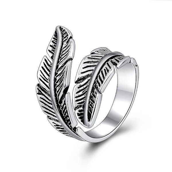 WABJTAM 925 Sterling Hopea Säädettävä Sulka Sormus Vintage Statement Lehti Sormus Naisille Miehille