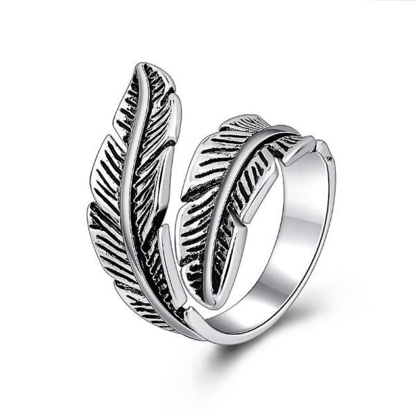 WABJTAM 925 Sterling Silver Justerbar Fjäderring Vintage Statement Bladring för Kvinnor Män