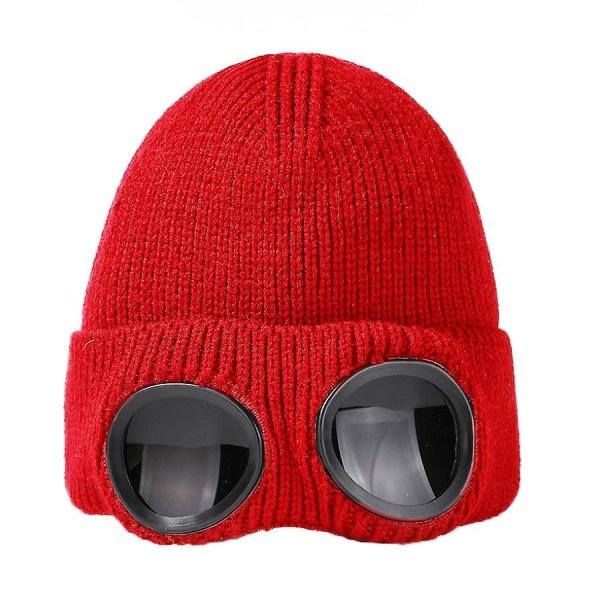 Unisex -villaneulotut suojalasipipo, lämmin talvi tyylikäs hattu ulkourheilulakki-punainen (56-58cm