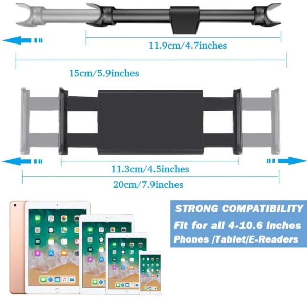 Hopfällbart bilhuvudstöd telefon/iPad-hållare 360° roterbar