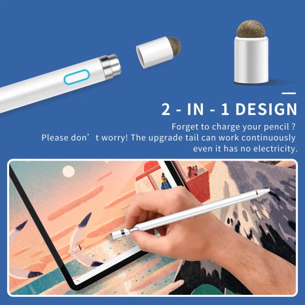 Aktiv kapacitiv penna iPad stylus ios Android-kompatibel mobiltelefon surfplatta målning penna pekskärm penna stylus penna tyghuvud universal vit