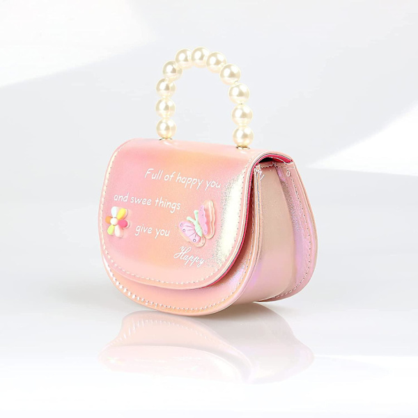 Baby Toddler Mini Bag Candy Color Butterfly Toy Purses Pearl Handle, Rosa