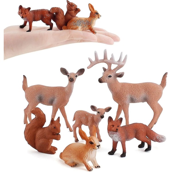 Set med 6 skogsdjursfigurer i plast för vetenskapsprojekt, lärande, pedagogiska leksaker, födelsedagspresent, tårtdekoration, julklapp till barn
