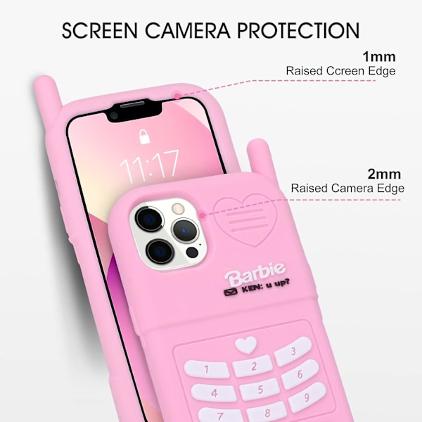 Sött Skal för Iphone 14 Pro 6.1 tum, 3D Silikon Cartoon Rosa Retro Omslag, Kawaii Mjuk Stötsäker Skyddande Telefonfodral för Kvinnor & Flickor