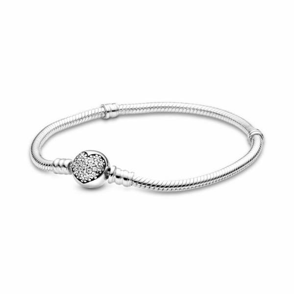 Naisten Standard S925 hopeahelmi-kiinnitysranneke klassinen sarja sydän täysi timantti (16cm, G)