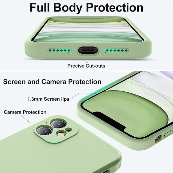 Uppgraderat Flytande Silikon Med [Kvadratiska Kanter] [Kameraskydd] [Mjuk Anti-Rep Mikrofiber Foder] Telefonfodral För Iphone 11 6.1 Tum - Matcha