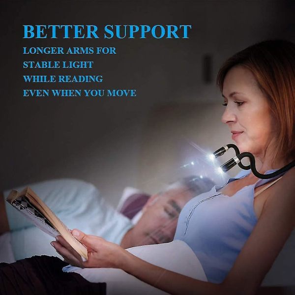 Led handsfree-lukulamppu kaulaan ripustettuna 4 led-lamppuhelmeä, 4-vaihteinen tila, CAN lukea sängyssä tai autossa (musta)