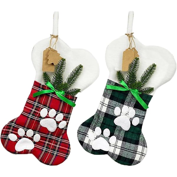 Julstrumpor för Katter med Ben, Plysch & Rutiga Hängande Strumpor för Juldekorationer Ben - 2-pack