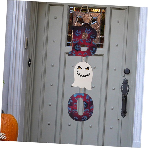 Halloween Träskylt Dekor - Trä Trim Rep Ljus Hus Dekorationer för Hem och Entrédörr - Present till Hushåll