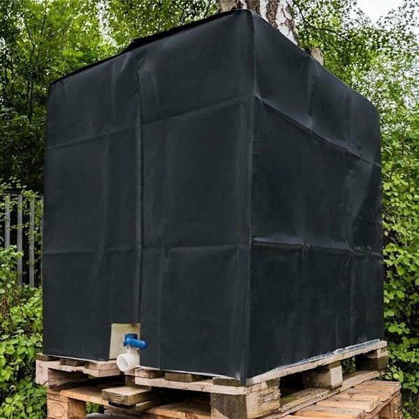 Vattentanksskydd, IBC-tanksskydd för 1000L tank, vattentankbehållareskydd, dammtät, UV-beständig, regnsäker, 120 x 100 x 116 cm (svart)