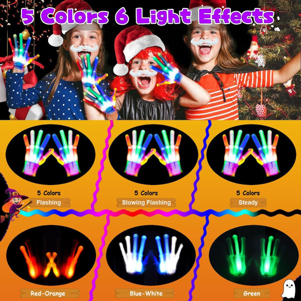 Glødende handsker 5 farver 6 tilstande Blinkende LED-handsker Cool Fun Light Up Finger Legetøj, Glow Kostume Tilbehør Jul ,halloween ,taksigelse gaver