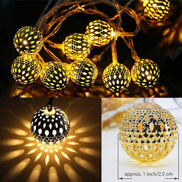 Marokkansk lampe, juledekorasjon, innendørs lyslenke, 3 meter | 20 LED orientalsk dekorasjon (hvitt lys