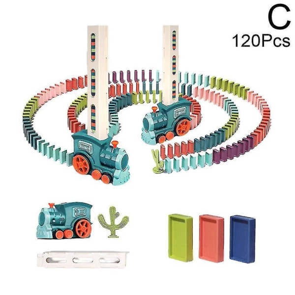 Domino Train Toy Set, Domino Train Toy Set Bygga och stapla leksak Elektrisk musik Lätt leksakståg