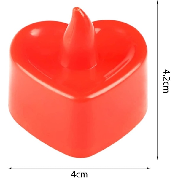 LED-ljus med fladdrande låga, LED-te-ljus, set med 24 hjärtformade flamlösa LED-ljus för bröllop, helgdag, fest, Alla hjärtans dag (r