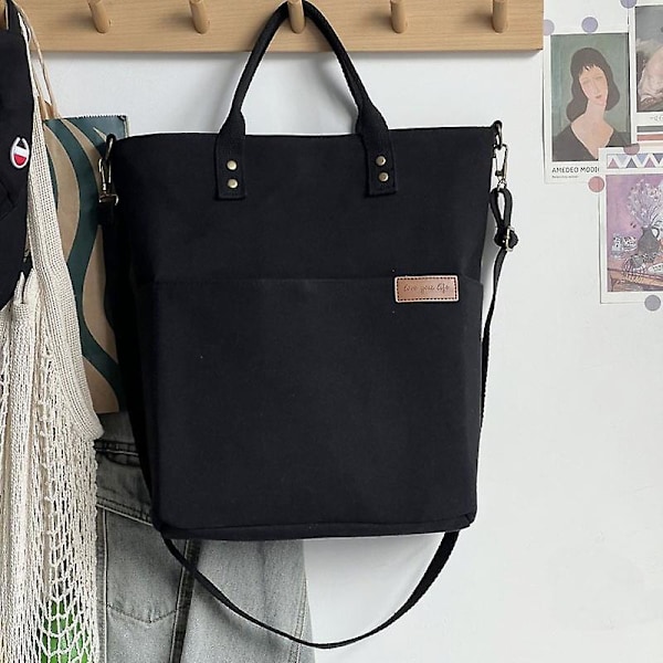 Handväska Casual Canvas Tote Damväskor Bomull Axelväska Crossbody Väskor Shopper Väska Handväska Med Dragkedja（svart）