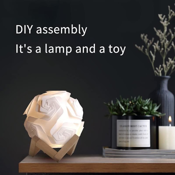 Ghyt Diy Assembly Led-lamppu lelu yöpöytälamppu Moon Lamppu Creative USB yövalo Lasten makuuhuoneen sisustus Pieni pöytälamppu puujalustalla (valkoinen)