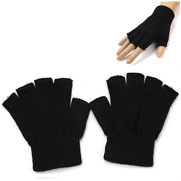 Unisex Vintervarma Handskar Unisex Vuxna Halvfingerhandskar Enfärgade Stickade Fingerlösa Vintervarma Vantar