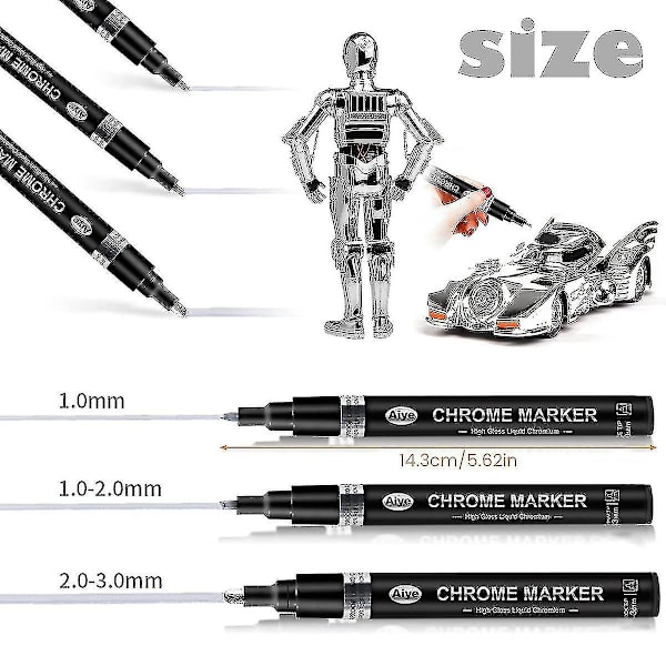 3 stk. Flydende krommarkør Spejl Flydende krommaling Pen Sæt Metallic Markering Markører Pen Diy Kunst Håndværk Highlight Pen
