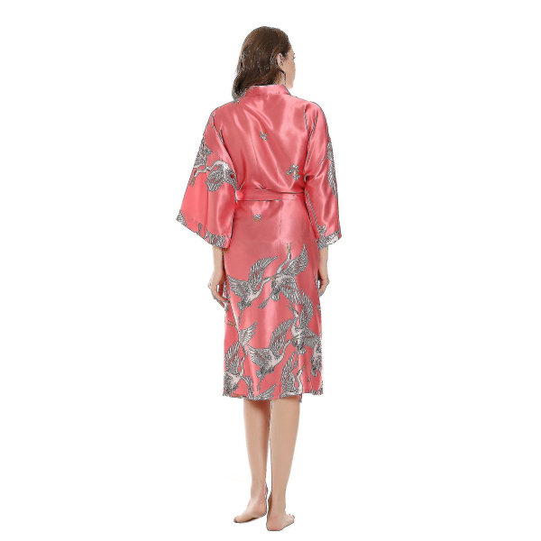 Z Kimono Kaapu Satiini Sleepwear Pusero Silkkinen kylpytakki Kukkainen Crane Yöpaita