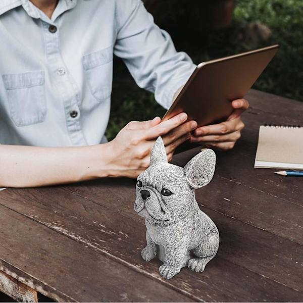 Trädgårdsfigur Fransk Bulldog, Resin Hundestatue, Valp Trädgårdsskulptur, 17 cm Djur Hem Staty Ornament För Patio Gräsmatta Hem Trädgård Dekoration