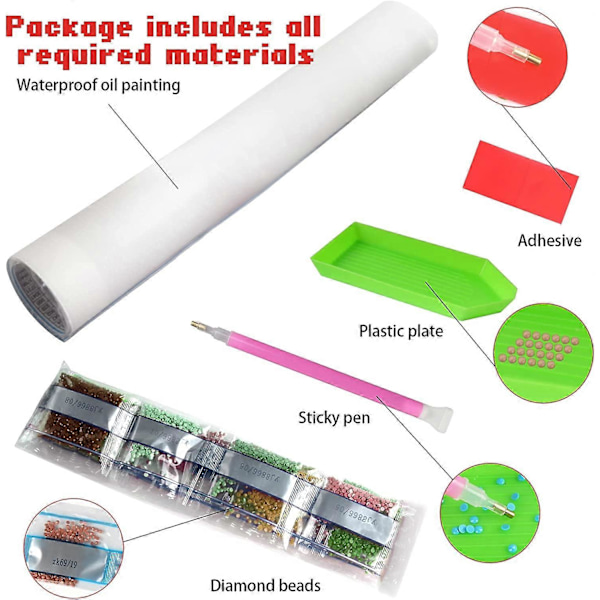 5D Diamantmålning Kit för Vuxna, Färg Blomma Fåglar Diamantmålning DIY Runda Borr Diamantmålning Konst, Måla efter Nummer Diamantpunkter med Verktyg